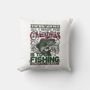 Christmas Go Fishing Fish Santa Hat Lights Cushion