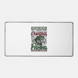 Christmas Go Fishing Fish Santa Hat Lights Desk Mat