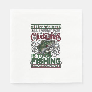 Christmas Go Fishing Fish Santa Hat Lights Napkin