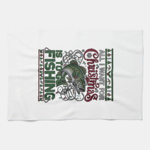 Christmas Go Fishing Fish Santa Hat Lights Tea Towel