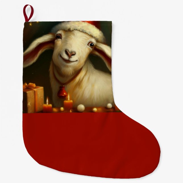Christmas Goat 3 Large Christmas Stocking (Front)
