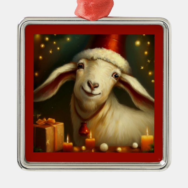 Christmas Goat 3 Metal Ornament (Front)