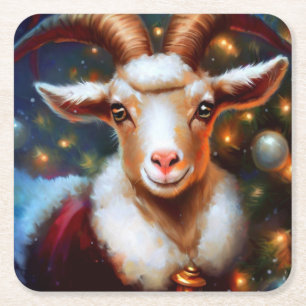 Christmas Goat 4 Square Paper Coaster