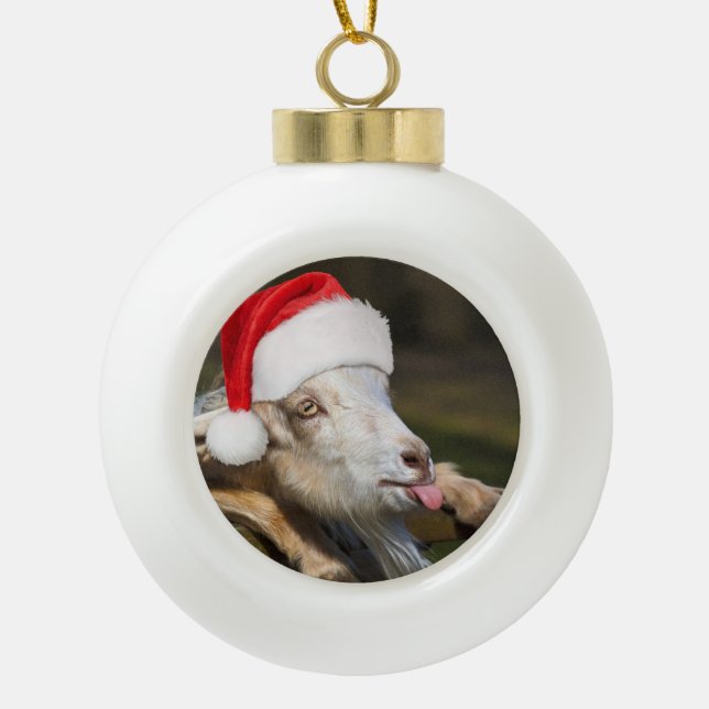 Christmas Goat Ceramic Ball Christmas Ornament (Front)