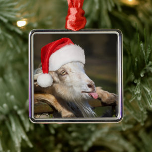 Christmas Goat Metal Ornament
