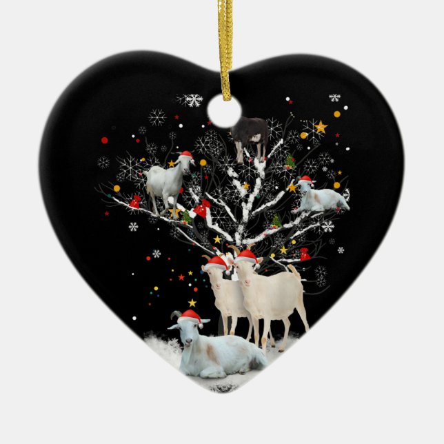 Christmas Goat On Tree Funny Santa Goat Lover Gift Ceramic Ornament (Front)
