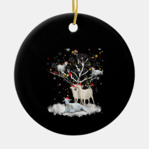 Christmas Goat On Tree Funny Santa Goat Lover Gift Ceramic Ornament