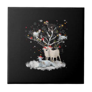 Christmas Goat On Tree Funny Santa Goat Lover Gift Ceramic Tile