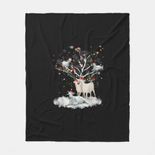 Christmas Goat On Tree Funny Santa Goat Lover Gift Fleece Blanket