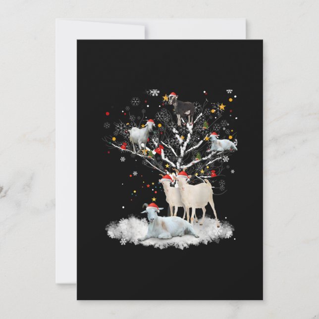 Christmas Goat On Tree Funny Santa Goat Lover Gift Holiday Card (Front)