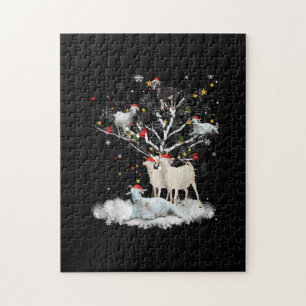Christmas Goat On Tree Funny Santa Goat Lover Gift Jigsaw Puzzle