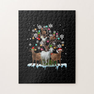 Christmas Goat On Tree Santa Goat Lover Jigsaw Puzzle