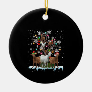 Christmas Goat On Tree Santa Goat Lover's Ceramic Ornament