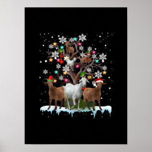 Christmas Goat On Tree Santa Goat Lover's Poster