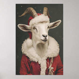 Christmas Goat Print, Funny Holiday Animal Wall Poster