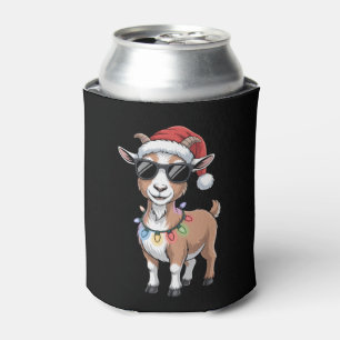 Christmas Goat Santa Hat Sunglasses Lights Farm Can Cooler