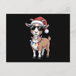 Christmas Goat Santa Hat Sunglasses Lights Farm Holiday Postcard