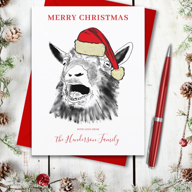 Christmas Goat Screaming personalised  Holiday Postcard (Funny screaming goat christmas farm animal art personalized holiday greeting card)