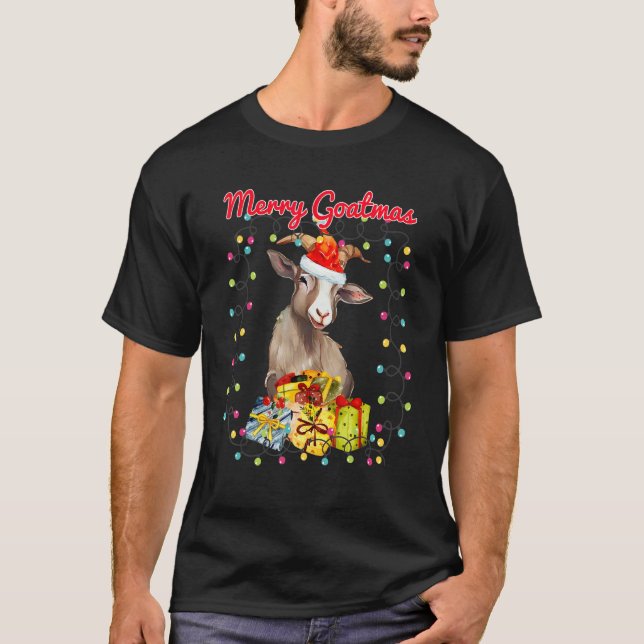 Christmas Goat Wreathed in Holiday Lights(C) T-Shirt (Front)