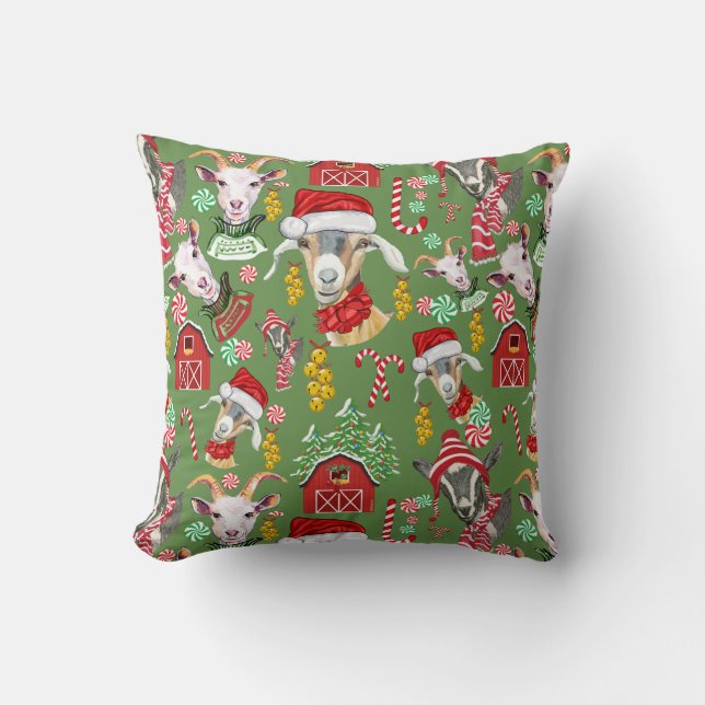 Christmas GOATS Candy and Jingle Bells Cushion (Front)