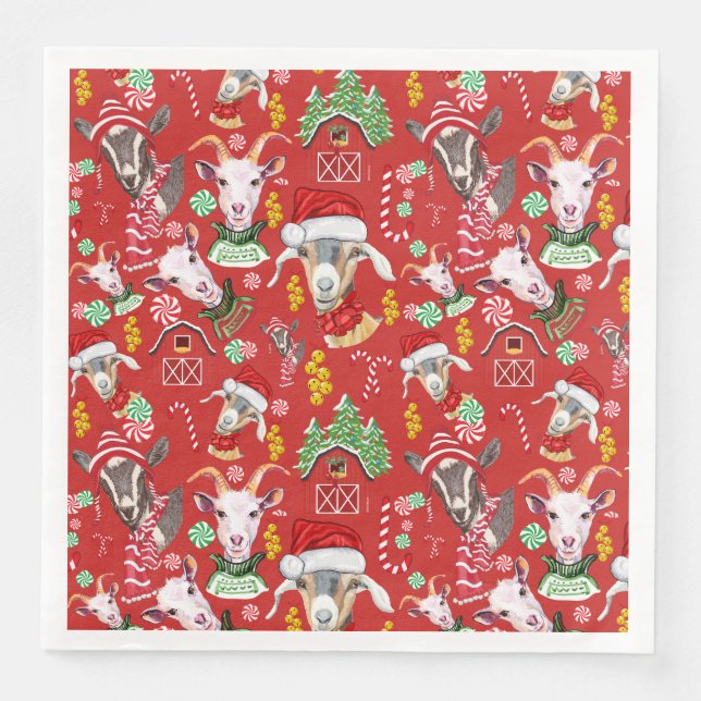 Christmas GOATS Candy and Jingle Bells GetYerGoat™ Napkin (Front)