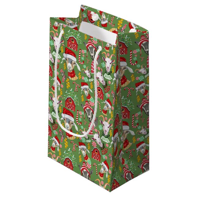 Christmas GOATS Candy and Jingle Bells GetYerGoat™ Small Gift Bag (Front Angled)
