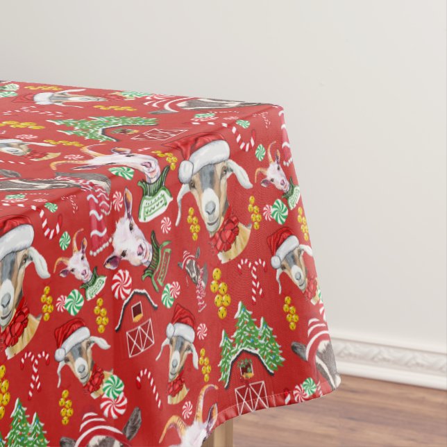 Christmas GOATS Candy and Jingle Bells GetYerGoat™ Tablecloth (In Situ)