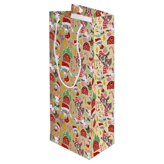 Christmas GOATS Candy and Jingle Bells GetYerGoat™ Wine Gift Bag (Back Angled)
