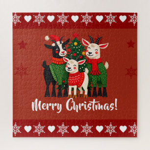 Christmas Goats Merry Christmas Jigsaw Puzzle