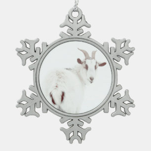Christmas Goats Snowflake Pewter Christmas Ornament