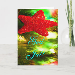 Christmas God Jul Red Star Holiday Card