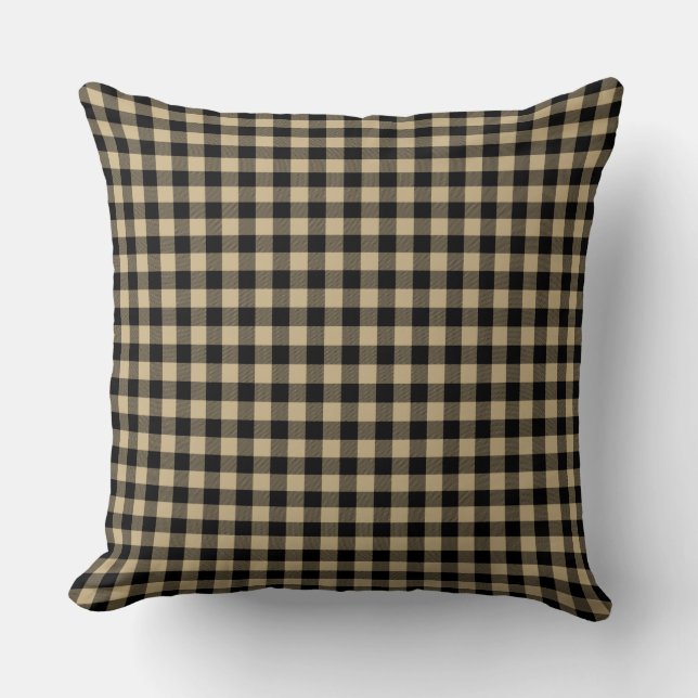 Christmas Gold and Black Buffalo Check Plaid Cushion (Front)