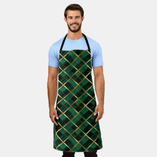 Christmas Gold And Green Plaid Pattern Apron