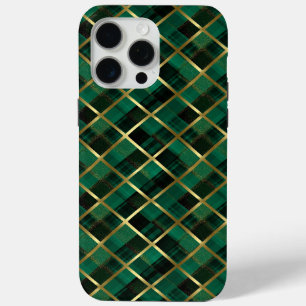 Christmas Gold And Green Plaid Pattern iPhone 15 Pro Max Case