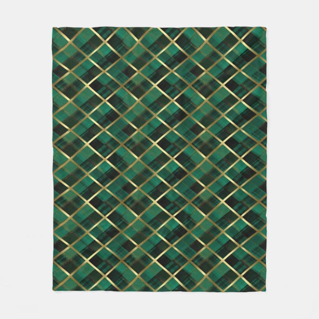 Christmas Gold And Green Plaid Pattern  Fleece Blanket (Front)