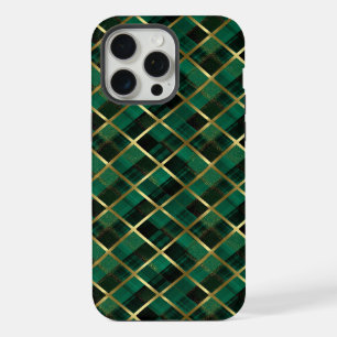 Christmas Gold And Green Plaid Pattern iPhone 15 Pro Max Case