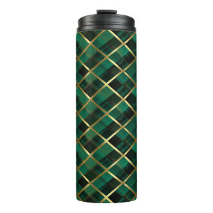 Christmas Gold And Green Plaid Pattern  Thermal Tumbler