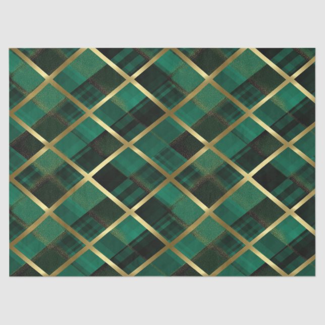 Christmas Gold And Green Plaid Pattern  Tissue Paper (Front)