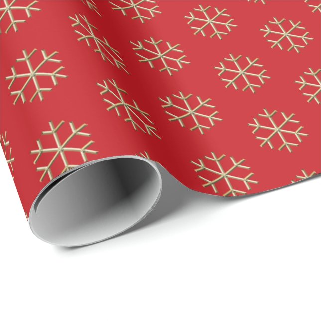 Christmas gold and  red snowflakes pattern elegant wrapping paper (Roll Corner)