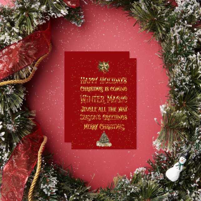 Christmas Gold and Red Word Art Gold Foil Holiday Card (Insitu)