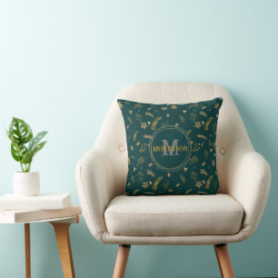 Christmas Gold Arch elegant modern monogram Green Cushion