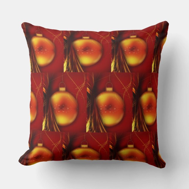 Christmas Gold Bauble Red Pattern Background Cushion (Front)