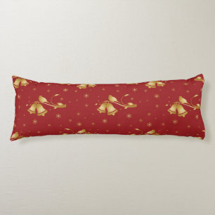 Christmas Gold bells on red pattern Body Cushion