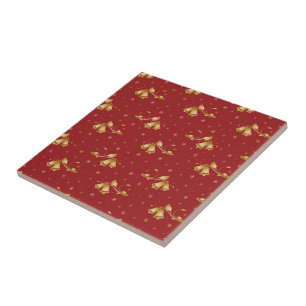 Christmas Gold bells on red pattern Ceramic Tile