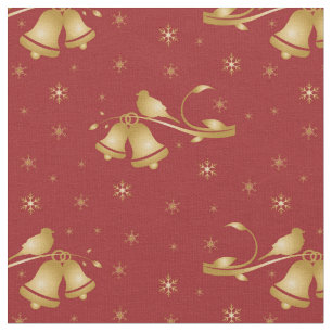 Christmas Gold bells on red pattern Fabric