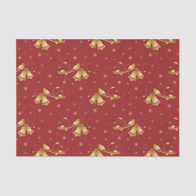 Christmas Gold bells on red pattern Tissue Paper (Front)