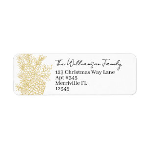 Christmas Gold Black Botanical Return Address Label