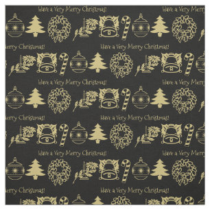 Christmas Gold/Black Holiday Iconic Pattern Fabric
