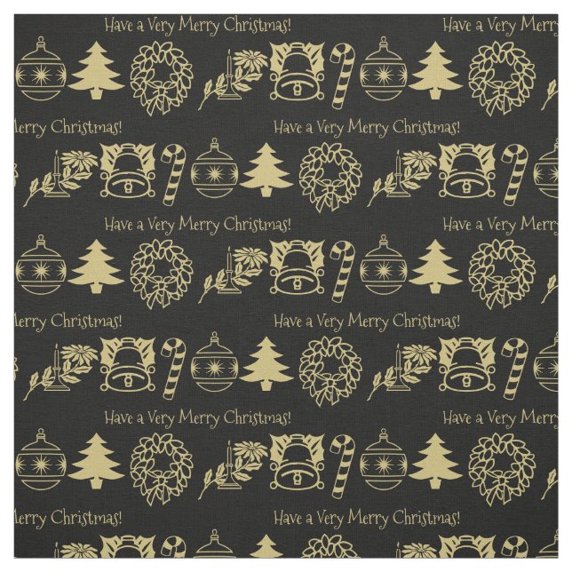 Christmas Gold/Black Holiday Iconic Pattern Fabric (Swatch)