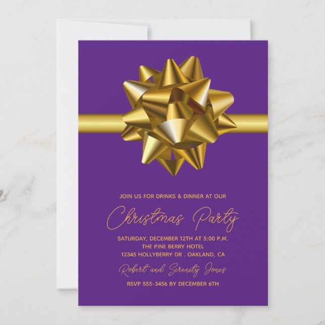 Christmas Gold Bow Party Invitation (Front)